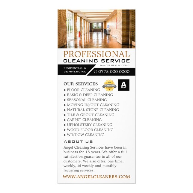 Carte Publicitaire Hallway Floor, Service de nettoyage Tarifs (Devant)