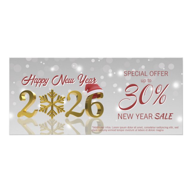 Carte Publicitaire Happy New Year Big Gold 2026 | Logo Discount Card (Devant)
