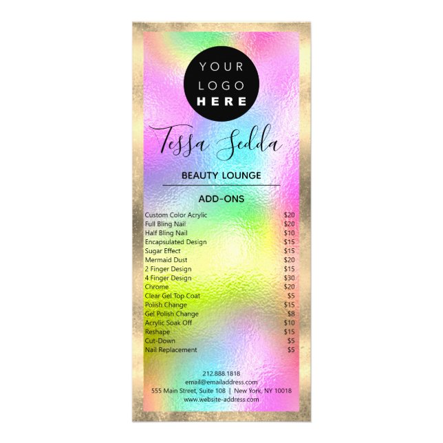 Carte Publicitaire Hologramme de maquillage des cheveux Manicure Pedi (Dos)