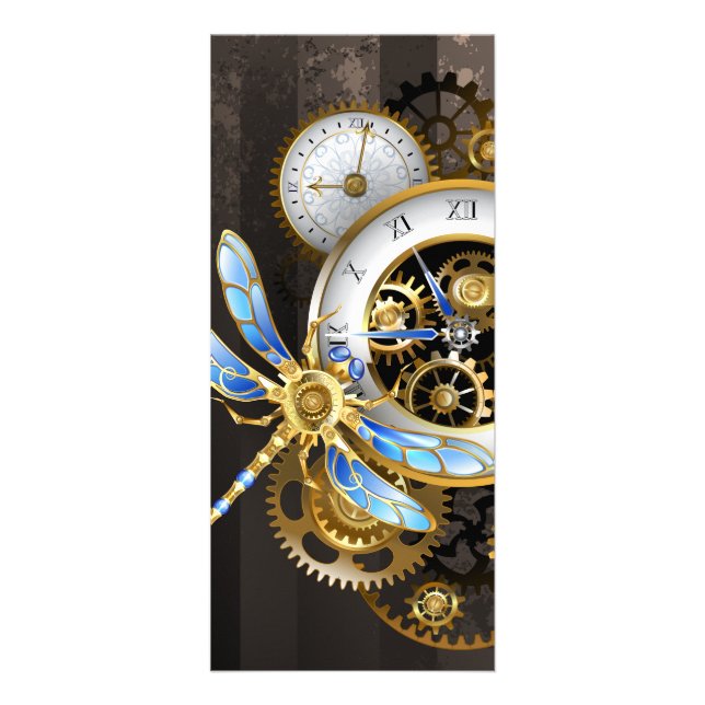 Carte Publicitaire Horloge à vapeur avec libellule mécanique (Devant)