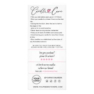 Carte Publicitaire Instructions de soins aux bougies et Merci client