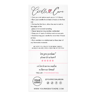 Carte Publicitaire Instructions de soins aux bougies et Merci client