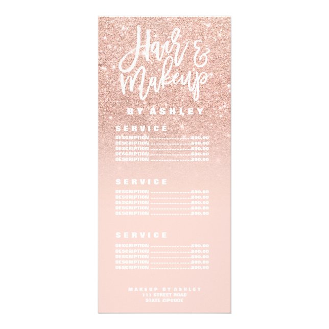 Carte Publicitaire La typographie de maquillage de cheveux blush rose (Devant)