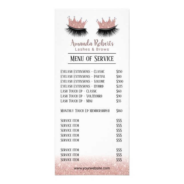 Carte Publicitaire Lashes Maquillage Artiste Couronne Eyelash Tarifs (Devant)