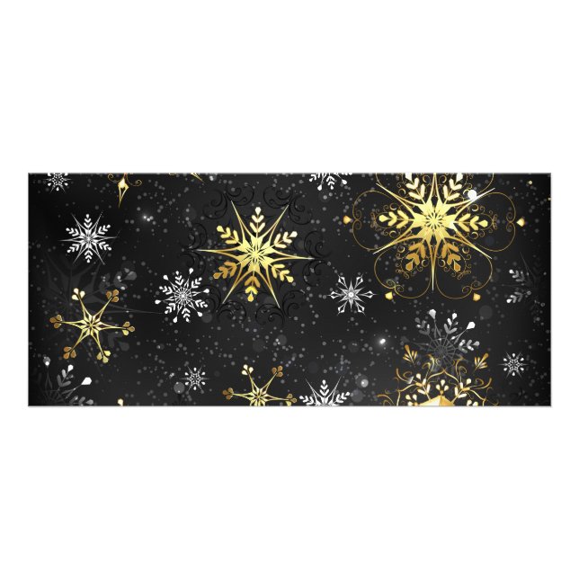 Carte Publicitaire Les flocons dorés de Noël sur l'Arrière - plan noi (Devant)