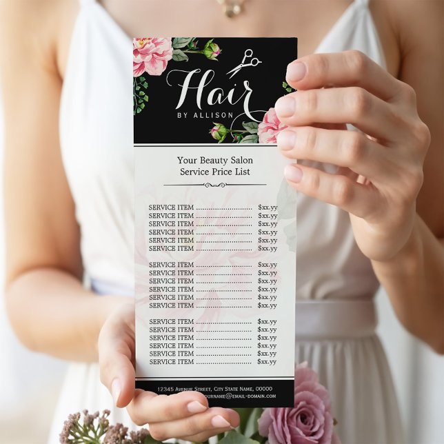 Carte Publicitaire Liste de Styliste des Cheveux Floral Salon de Beau (Créateur téléchargé)