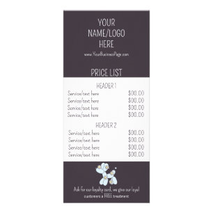 Carte Publicitaire Liste des prix du service pour chien de toilettage