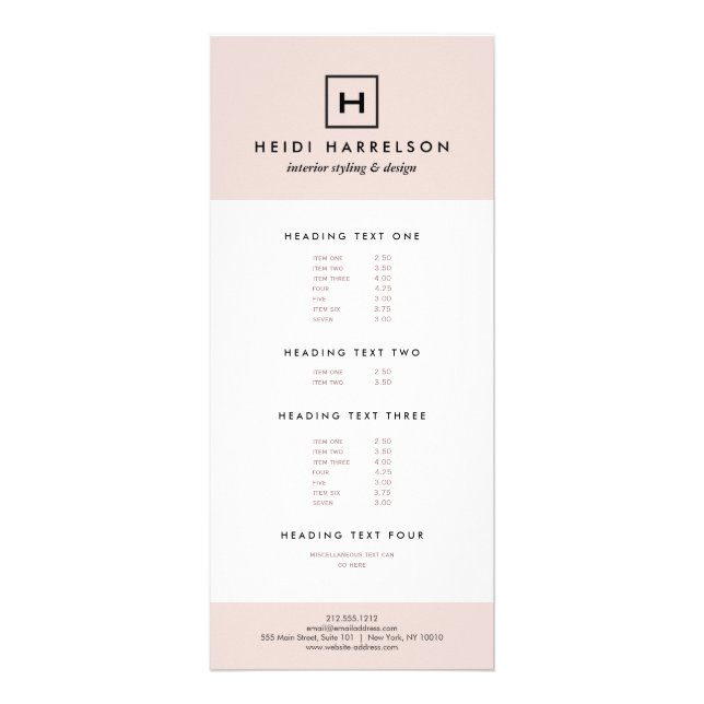 Carte Publicitaire Logo de boîte Monogramme en rose clair et noir (Devant)