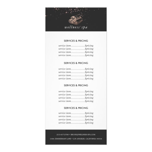 Carte Publicitaire Logo du Rose Gold Spa | Tarifs des services (Devant)