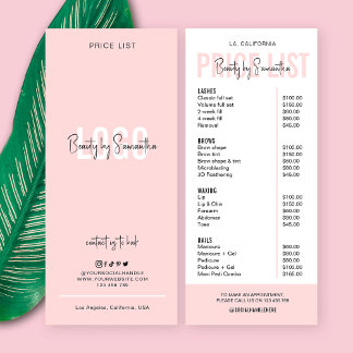 Carte Publicitaire Logo moderne Blush Rose Lashes Beauté Liste de pri