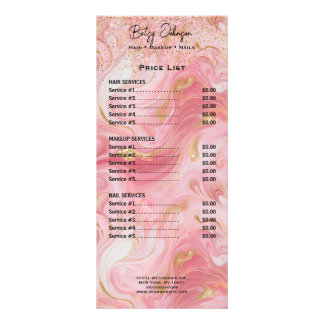 Carte Publicitaire Luxury Pink and Gold Marbled Rack Card Price List