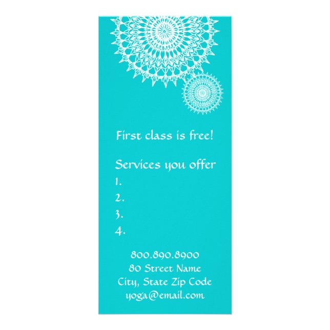 Carte Publicitaire Mandala Blanc Sur Tuquoise (Devant)