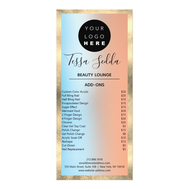 Carte Publicitaire Manucure Pedicure Rose bleu maquillage cheveux (Dos)