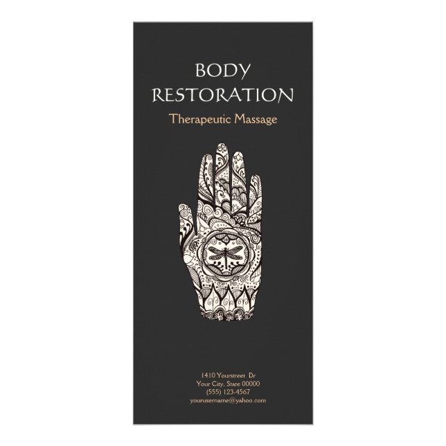 Carte Publicitaire Massage Thérapiste Henné Dragonfly Tatouage main 4 (Devant)