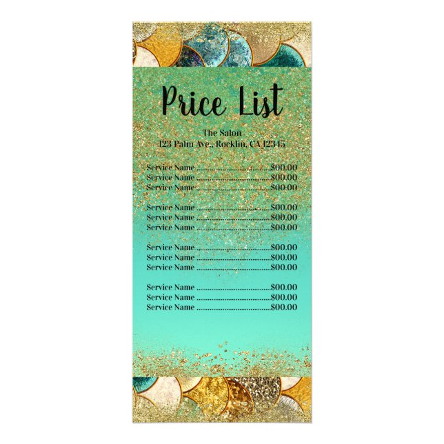Carte Publicitaire Mermaid Scales Glam Gold Parties scintillant Prix (Devant)