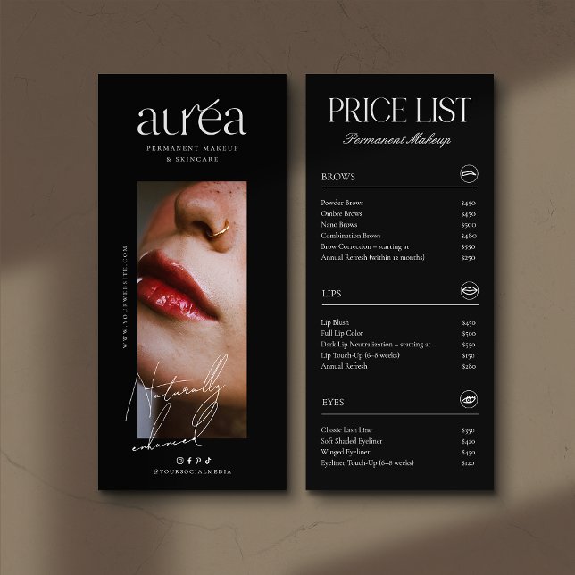 Carte Publicitaire Modern PMU Cosmetic Salon Service Price List (Créateur téléchargé)