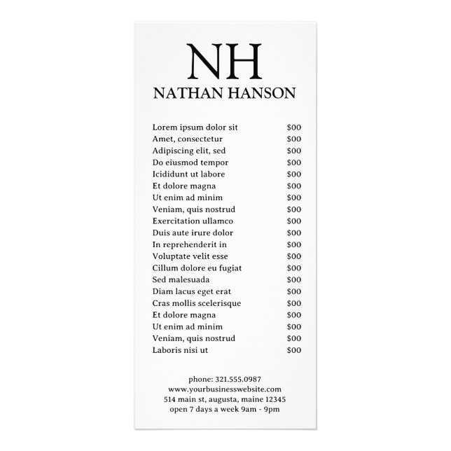 Carte Publicitaire Monogramme noir et blanc simple Moderne (Devant)