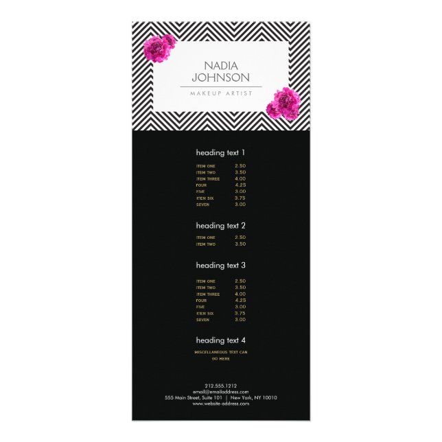 Carte Publicitaire Motif noir et blanc avec fleurs roses Beauté (Devant)