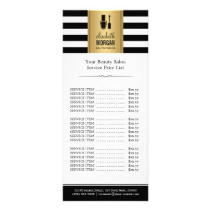 Carte Publicitaire NAIL SALON Gold Black White Stripes Tarification