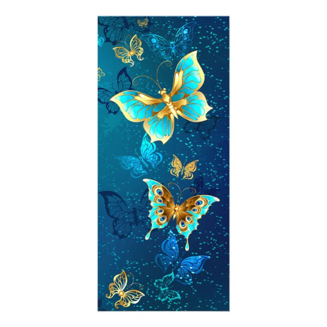 Carte Publicitaire Papillons d'or sur un Arrière - plan bleu (Devant)