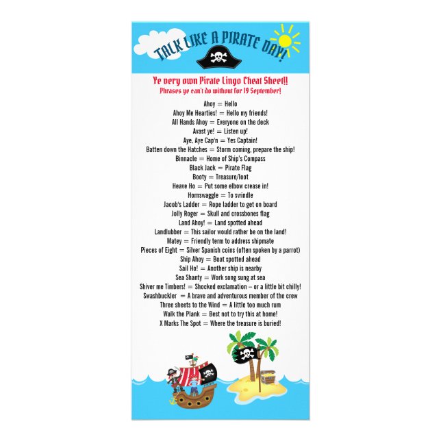 Carte Publicitaire Parlez comme un jour de pirate Liste des phrases F (Devant)