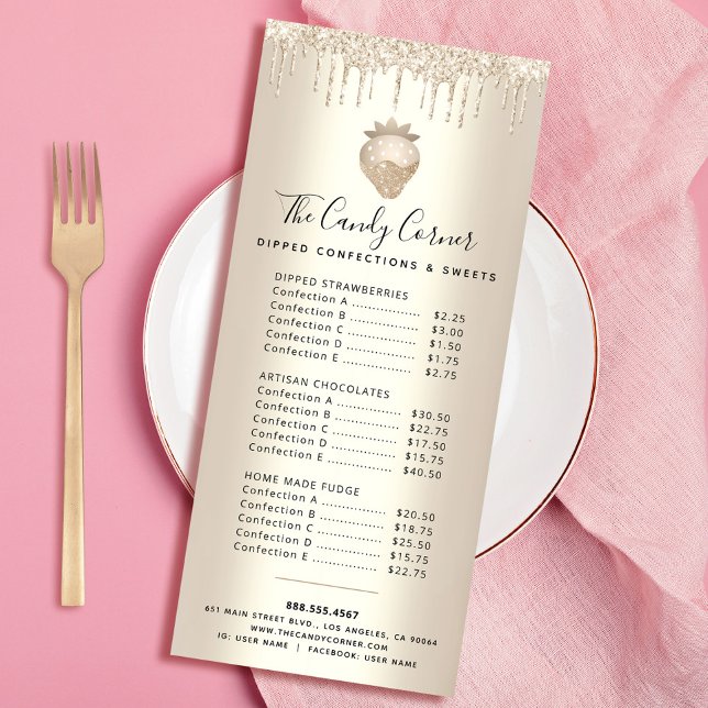 Carte Publicitaire Parties scintillant d'or Chocolat Dessert Sweets M (Créateur téléchargé)