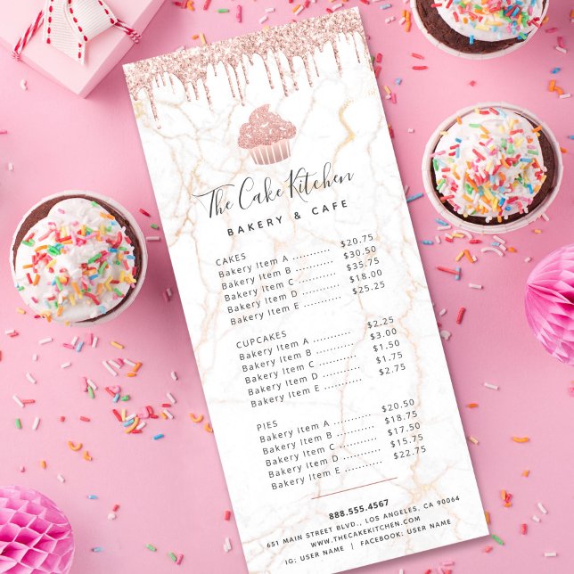 Carte Publicitaire Parties scintillant rose Cupcake Boulangerie de ma (Créateur téléchargé)