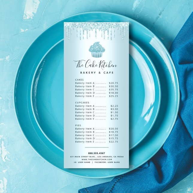Carte Publicitaire Parties scintillant Turquoise Cupcake Bakery Pâtis (Créateur téléchargé)