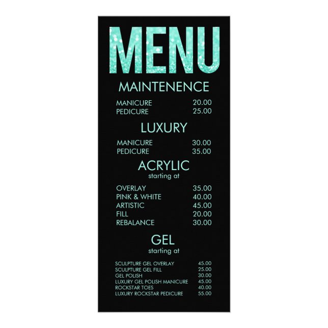 Carte Publicitaire Parties scintillant Turquoise Typographie Salon Ca (Devant)