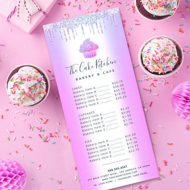 Carte Publicitaire Parties scintillant violet Cupcake Boulangerie Pât (Créateur téléchargé)