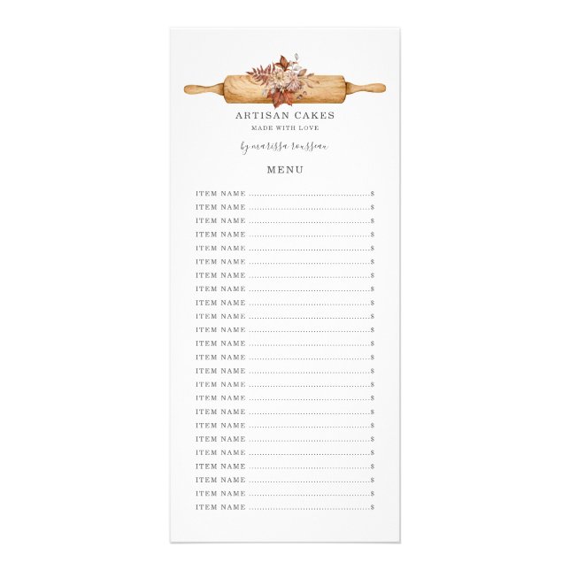Carte Publicitaire Pâtisserie Chef Aquarelle Floral Rolling Pin (Devant)