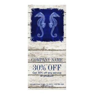 Carte Publicitaire plage chic dérive bois nautique bleu seahorse