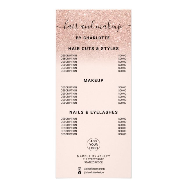 Carte Publicitaire Prix de la parties scintillant d'or Rose (Devant)