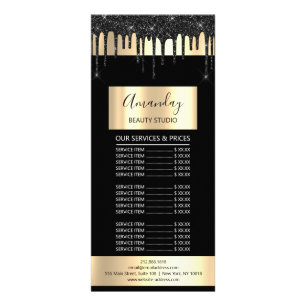 Carte Publicitaire Prix Liste de maquillage cheveux Lash ongles Gold