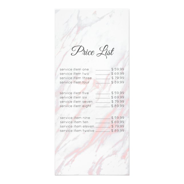 Carte Publicitaire Prix moderne du marbre rose et gris (Devant)