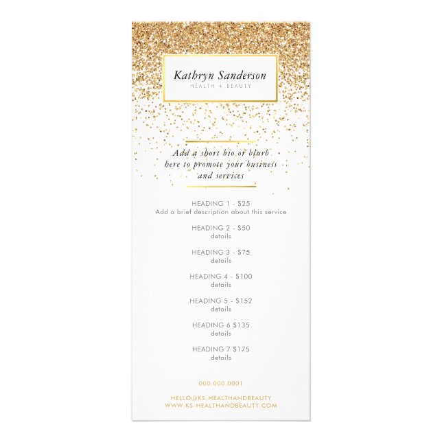 Carte Publicitaire PROMO PRIX SERVICES LISTE chic faux or parties sci (Devant)