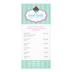 Carte Publicitaire PROMO PRIX SERVICES LISTE cupcake boulangerie ment