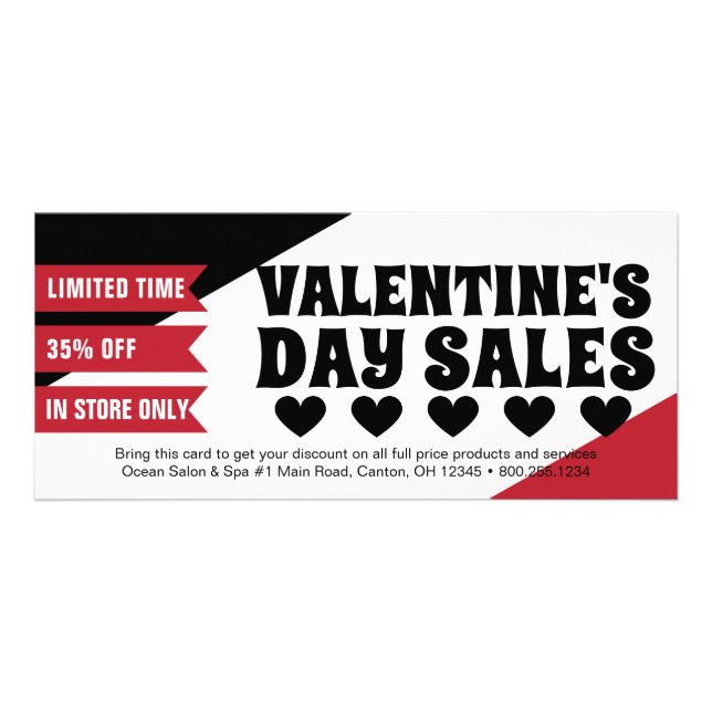 Carte Publicitaire Promo rouge de ventes de Saint-Valentin (Devant)
