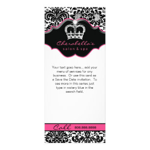 Carte Publicitaire Rack Card Damask White Black Pink Floral Crown
