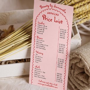 Carte Publicitaire Retro Girly Rouge rose manuscrit Salon Prix