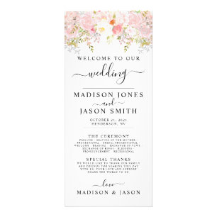 Carte Publicitaire Roses Peony Blush Pink Wedding  Program