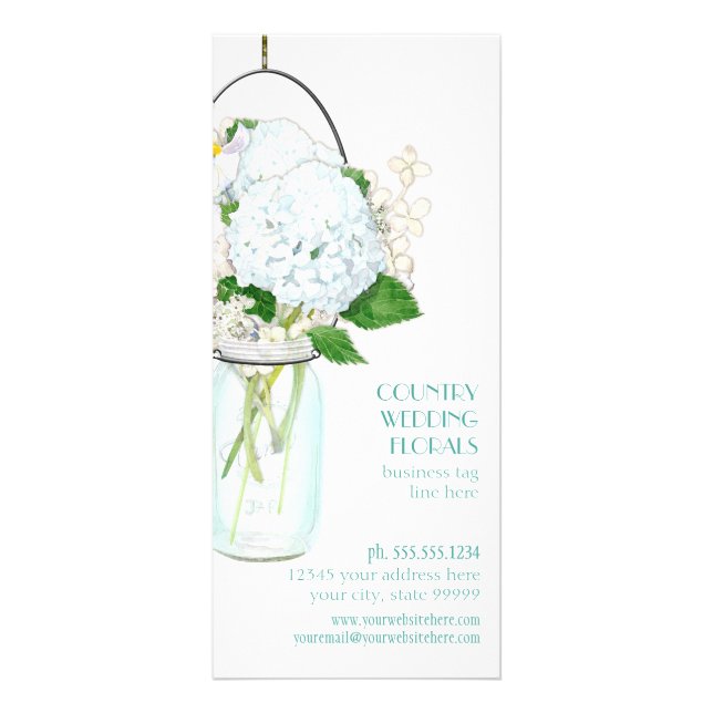 Carte Publicitaire Rustique Pays Mason Fleurs Jar Blanches Hydrangeas (Devant)