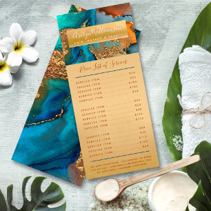 Carte Publicitaire Salon de beauté marbre chic aquarelle turquoise or