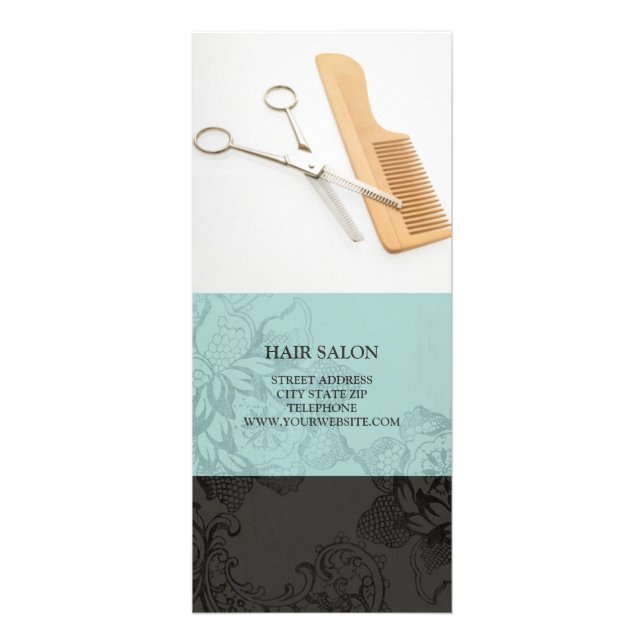 Carte Publicitaire Salon de cheveux Services Tarifs {Turquoise Blue} (Devant)