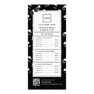 Carte Publicitaire Salon de coiffure floral noir et blanc Coiffeur St