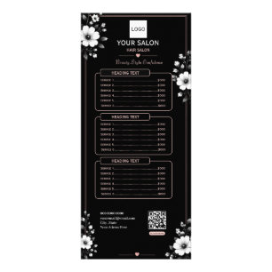 Carte Publicitaire Salon de coiffure floral noir et blanc élégant