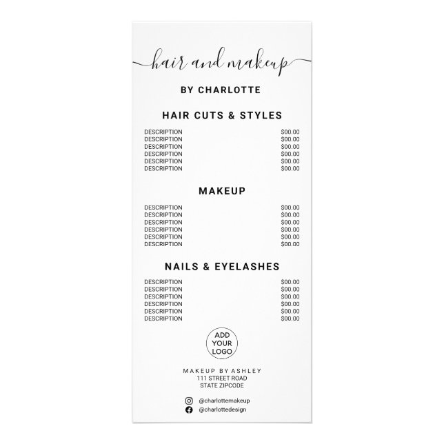 Carte Publicitaire Salon de coiffure simple en calligraphie noir blan (Devant)