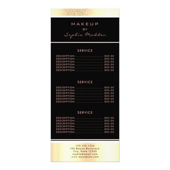 Carte Publicitaire Salon de maquillage Gold Ombre Parties scintillant (Devant)