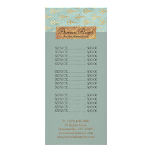 Carte Publicitaire Scissors Hair Stylist Vintage Price List Gold 