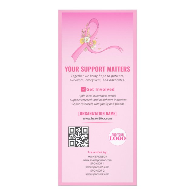 Carte Publicitaire Sensibilisation au cancer du sein Code QR du ruban (Devant)